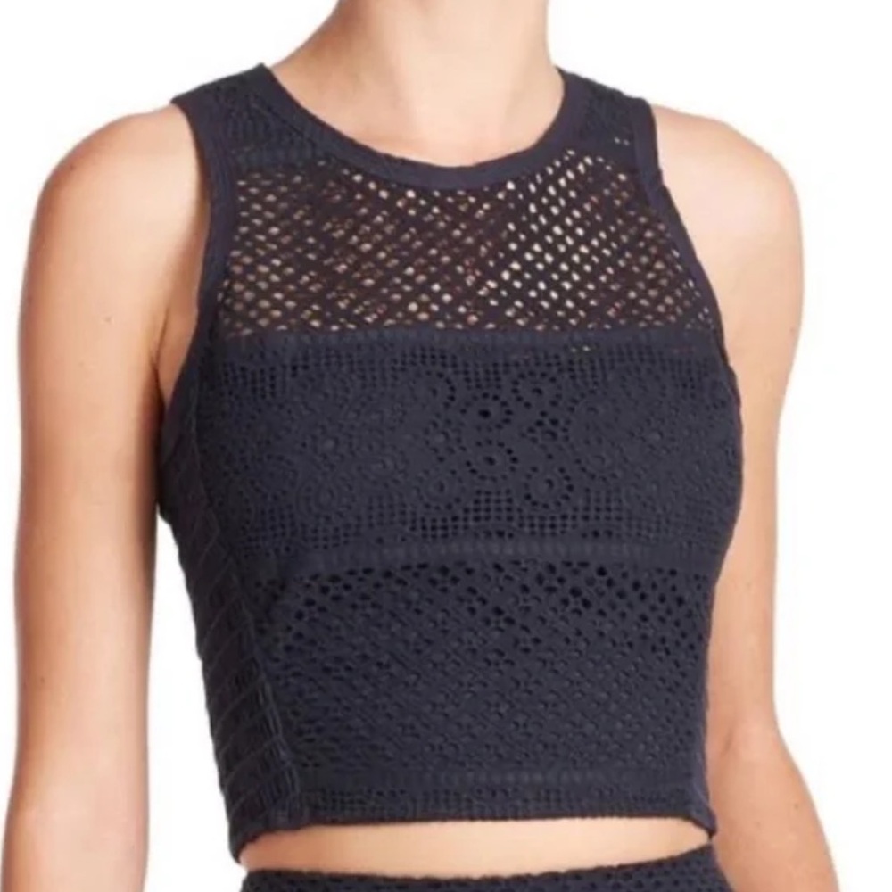 Rebecca Taylor Masie Eyelet Crop Top in Navy